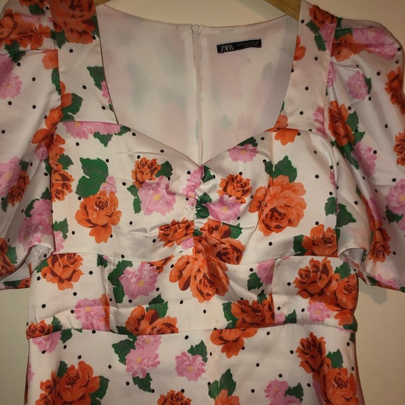 ZARA Floral Print Dress Puff Sleeves Size M - Picture 7 of 10